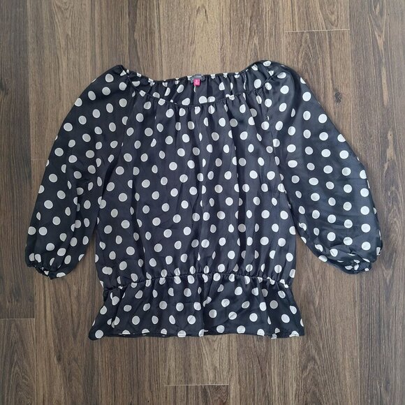 💙 Vince Camuto Sheer Polkadot Peplum Blouse Size XL - Picture 9 of 9